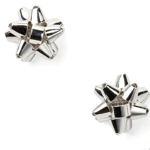 Kate Spade Silver Bourgeois Bow Stud Earrings w KS Jewelry Bag